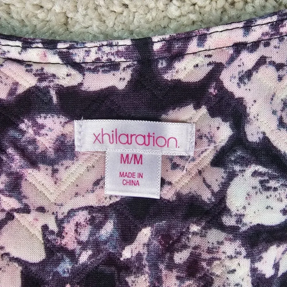 Xhilaration Floral Skater Dress Womens M Black Pink Fit Flare Pleated Mini